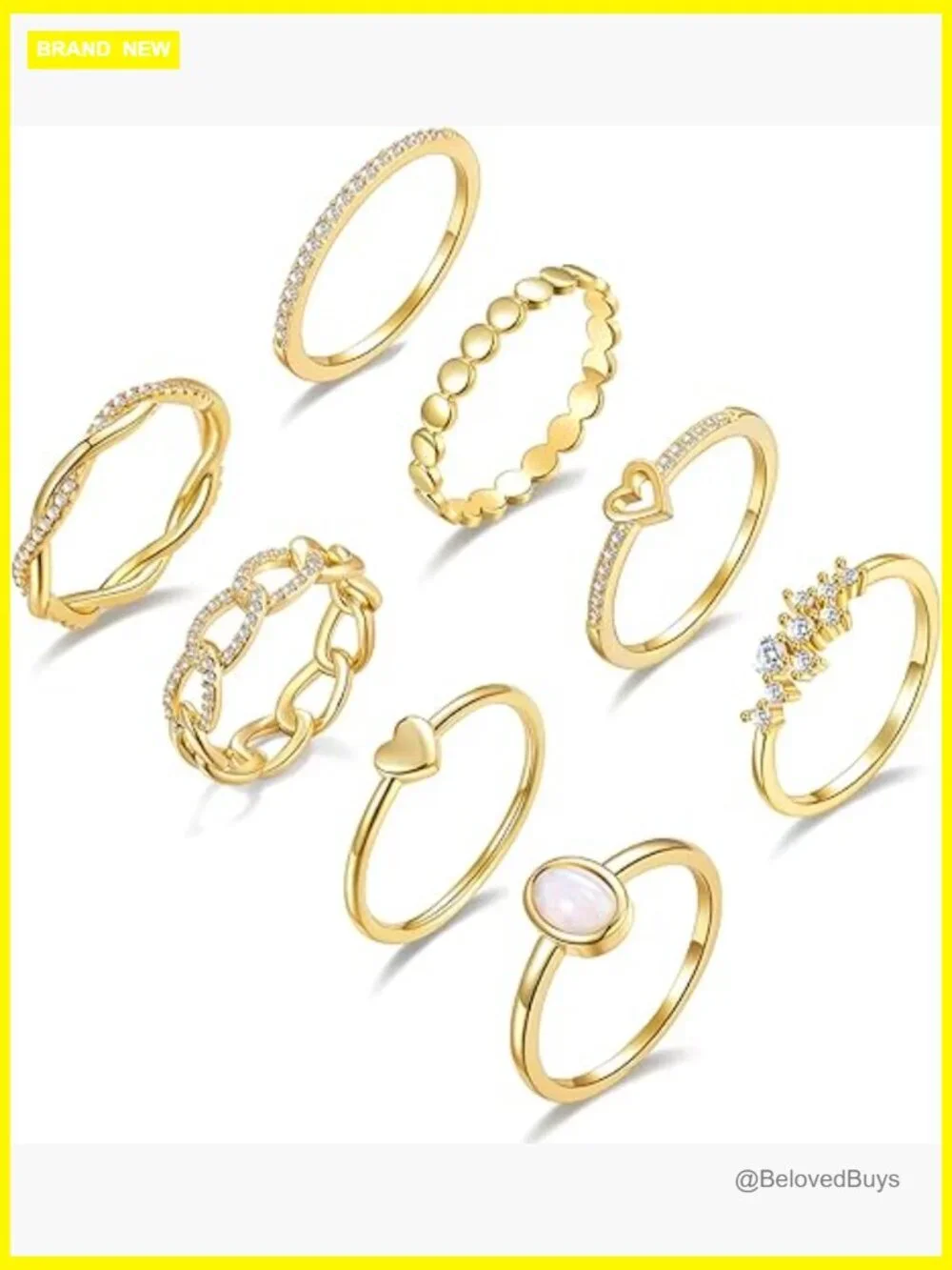 Non Tarnish Stackable Rings Set for Women CZ Heart Dainty Gold